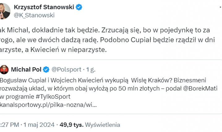 Stanowski ODPOWIADA na newsa Mateusza Borka dot. wykupu udziałów w Wiśle Kraków XD